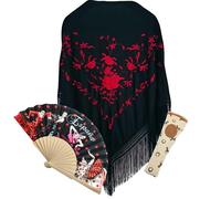 Planta Color Mantón Scialle, Nero Rosso 742, L Donna