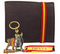 Planta Color Portafoglio in pelle da uomo realizzato artigianalmente in Ubrique Uomini e giovani, include portachiavi e bracciale a tema spagnolo., 87 Nobuk Marrone Striscia Elastico, Medio, Moderno