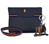 Planta Color Portafoglio in pelle da uomo realizzato artigianalmente in Ubrique Uomini e giovani, include portachiavi e bracciale a tema spagnolo., 75 Ne-striscia Elastica Filo Blu, Medio, Moderno