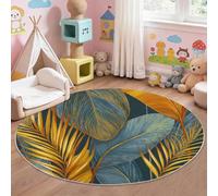 Plante Feuille - Tappeto rotondo moderno, classico, a pelo corto, morbido e sicuro, per la cameretta dei bambini, lavabile, antiscivolo, 60 cm