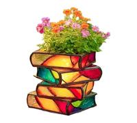 Planter Pots - 3D Hand Painted Book Flower Pot | Acrylic Book Shaped Vase, Stacked Novel Planter | Decorative Resin For Home, Balcony, Desk, Garden, Literature Lovers