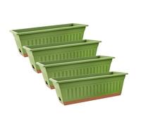 Planter Pots for Indoor - 4 Pieces Rectangle Decorative Flowerpots, Set of Rectangular Planter Boxes with Drainage Trays | Flowerpots for Lettuce, Potatoes, Strawberries, Cherry Tomatoes, Windowsill