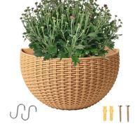 Planter - Rustic Hanging Flower Pot With Drainage & Hooks | Drill-Free Balcony Rail Windowsill Planter For Indoor & Outdoor Garden Use