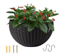 Planter - Rustic Hanging Flower Pot With Drainage & Hooks | Drill-Free Balcony Rail Windowsill Planter For Indoor & Outdoor Garden Use