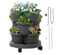 Planter Tower, Strawberry Planter, 12.4x5.31 Inches, 3 Tier Removable Wheels Tools, Stackable Pots for Vegetables, Flowers, Kitchen, Indoor, Outdoor, Balcony, Patio and Terracotta