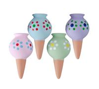 Planter Watering Globes, 4 Pieces Cute Watering Spikes, Premium Clay, Automatic Insert System, Decorative Stakes for Flower Gardening Accessories, Indoor and Outdoor Plants, 6.5x6.5x11.5cm
