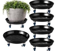 Planterhoma Confezione da 5 contenitori per piante in metallo da 33 cm, con ruote, extra large, in ferro, resistenti, per interni ed esterni, colore: nero