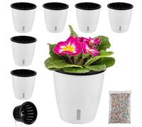 Planterhoma Vasi autoirriganti da 12,7 cm per piante da interno, confezione da 6 vasi di viola africana con indicatore, vaso di stoppino nero con fori di drenaggio, fioriere autoirriganti per orchidee
