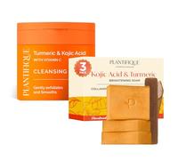 PLANTIFIQUE Dischetti Detergenti al Curcuma - 60 Dischetti Esfolianti Viso per Macchie Scure e Iperpigmentazione & Kojic Acid Soap - Sapone Esfoliante Viso e Corpo con Rete Africana - 3 Pezzi