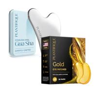 PLANTIFIQUE Gua Sha Viso Acciaio Inox - Guasha Pietra Massaggiatore Antirughe & Patch Occhi Antirughe Donne e Uomini - Maschera Occhiaie e Borse - 20 Paia di Cerotti