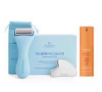 PLANTIFIQUE Guasha e Rullo in Inox - Roll Massaggio Facciale e Occhiaie & Siero Viso Antirughe e Antimacchie - Bio Olio Massaggio Illuminante Vitamina C per Gua Sha Lifting, 30 ml