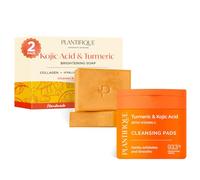 PLANTIFIQUE Kojic Acid Soap - Sapone Esfoliante Viso e Corpo, 2 Pezzi & Dischetti Detergenti al Curcuma - Dischetti Esfolianti Viso per Macchie Scure e Iperpigmentazione - 60