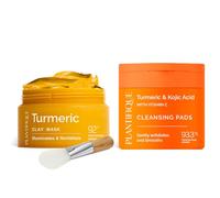 PLANTIFIQUE Maschera di Argilla alla Curcuma Coreana - Combatte le Macchie Scure, Rende i Pori più Sottili, Idrata e Lenisce, 110g & Dischetti Detergenti al Curcuma e Acido Kojico, 60