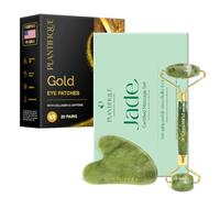 PLANTIFIQUE Rullo Giada Viso e Gua Sha - Jade Roller e Guasha Pietra Massaggiatore Antirughe & Patch Occhi Antirughe - Maschera Occhiaie e Borse - 20 Paia di Cerotti