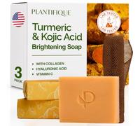 PLANTIFIQUE Sapone Esfoliante Curcuma Scrub Viso e Corpo con Rete Africana | Saponette Profumate Detergente Solida Donna e Uomo | Turmeric & Kojic Acid Peeling Soap | 3 Pezzi