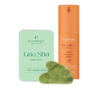 PLANTIFIQUE Siero Viso Antirughe e Antimacchie - Olio Massaggio Illuminante Vitamina C per Gua Sha Lifting, 30 ml & Gua Sha Viso Giada -Jade Guasha Pietra Massaggiatore Antirughe
