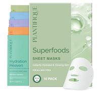PLANTIFIQUE Superfood Maschera Viso in Tessuto Varietà Box 10 Pezzi - 2x Maschera Viso al Cocco, Aloe, Vitamina C, Centella e Collagene - Idratante e Illuminante - Per Tutti i Tipi di Pelle