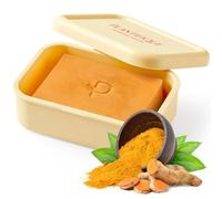 PLANTIFIQUE Turmeric & Kojic Acid Soap | Sapone Esfoliante Viso e Corpo con Custodia Viaggio Silicone | Saponetta Detergente Solida Scrub Donna e Uomo | Peeling Naturale Tono Pelle Uniforme | 1 Pezzo