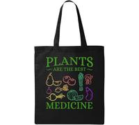Plants are The Best Medicine Vegetale Sketch Art Natural Ecologico Cotone Tote Bag Nero, Nero , Taglia unica