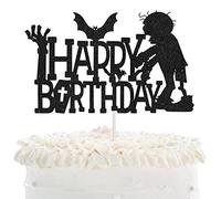 Plants Zombies - Topper per torta di buon compleanno, motivo: mostro con glitter, colore: Nero