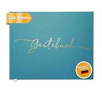 Plantvibes Libro degli Ospiti Versione Tedesca, 120 Pagine, Carta Spessa, Non Spinge, Stile Vintage, con Titolo Dorato, Ideale per Matrimoni, Anniversari, Compleanni (Dusty Blue)