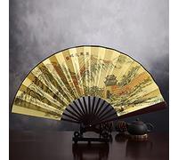 PLAOEGCN Ventaglio pieghevole in bambù in stile cinese giapponese da 10 pollici, ventaglio in seta con motivo Wanli Grande Muraglia con nappa for la decorazione domestica della festa di ballo