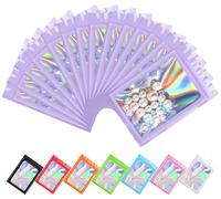 Plaphy 100 Bustine Mylar Olografiche con Zip e Finestra, Sacchetti Olografici in Alluminio Richiudibili, Buste Ermetiche Colorate per Alimenti e Confezionamento (Viola, 8 x 13 cm)