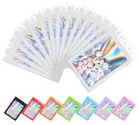Plaphy 100 Bustine Mylar Olografiche con Zip e Finestra, Sacchetti Olografici in Alluminio Richiudibili, Buste Ermetiche Colorate per Alimenti e Confezionamento (Bianco, 10,5 x 15 cm)