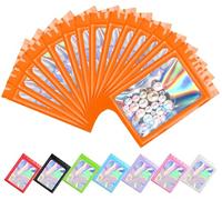 Plaphy 100 Bustine Mylar Olografiche con Zip e Finestra, Sacchetti Olografici in Alluminio Richiudibili, Buste Ermetiche Colorate per Alimenti e Confezionamento (Arancione, 8 x 13 cm)