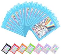 Plaphy 100 Bustine Mylar Olografiche con Zip e Finestra, Sacchetti Olografici in Alluminio Richiudibili, Buste Ermetiche Colorate per Alimenti e Confezionamento (Blu, 16 x 24 cm)
