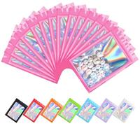 Plaphy 100 Bustine Mylar Olografiche con Zip e Finestra, Sacchetti Olografici in Alluminio Richiudibili, Buste Ermetiche Colorate per Alimenti e Confezionamento (Rosa, 8 x 13 cm)