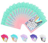 Plaphy 100 Bustine Olografiche con Zip, Finestra e Foro per Sospensione, Sacchetti Mylar in Alluminio Richiudibili, Buste Ermetiche per Alimenti e Confezionamento (Verde e Rosa, 8 x 13 cm)