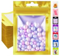 Plaphy 100 Sacchetti Mylar in Alluminio Richiudibili con Finestra, Bustine Mylar con Zip per Alimenti, Buste Ermetiche per Confezionamento e Conservazione Alimentare (Oro, 7 x 10 cm)