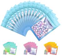 Plaphy 100 Sacchetti Mylar in Alluminio Richiudibili con Finestra, Bustine Mylar con Zip per Alimenti, Buste Ermetiche per Confezionamento e Conservazione Alimentare (Celestel e Blu, 8 x 12 cm)