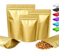 Plaphy 100 Sacchetti Mylar in Alluminio Stand-Up Richiudibili con Zip, Buste Ermetiche Autoportanti e Opache per Alimenti, Confezionamento e Conservazione Caffè, Tè e Caramelle (Oro, 14 x 20 cm)