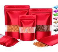 Plaphy 100 Sacchetti Mylar in Alluminio Stand-Up Richiudibili con Zip e con Finestra, Buste Ermetiche Colorate per Alimenti, Confezionamento e Conservazione Caffè, Tè e Caramelle (Rosso, 12 x 20 cm)