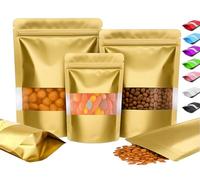Plaphy 100 Sacchetti Mylar in Alluminio Stand-Up Richiudibili con Zip e con Finestra, Buste Ermetiche Colorate per Alimenti, Confezionamento e Conservazione Caffè, Tè e Caramelle (Oro, 15 x 22 cm)