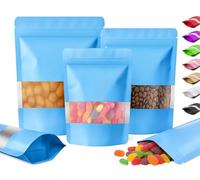 Plaphy 100 Sacchetti Mylar in Alluminio Stand-Up Richiudibili con Zip e con Finestra, Buste Ermetiche Colorate per Alimenti, Confezionamento e Conservazione Caffè, Tè e Caramelle (Blu, 12 x 20 cm)