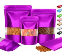 Plaphy 100 Sacchetti Mylar in Alluminio Stand-Up Richiudibili con Zip e con Finestra, Buste Ermetiche Colorate per Alimenti, Confezionamento e Conservazione Caffè, Tè e Caramelle (Viola, 10 x 15 cm)