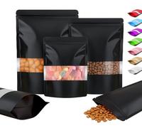 Plaphy 100 Sacchetti Mylar in Alluminio Stand-Up Richiudibili con Zip e con Finestra, Buste Ermetiche Colorate per Alimenti, Confezionamento e Conservazione Caffè, Tè e Caramelle (Nero, 15 x 22 cm)