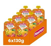 Plasmon I Fruttini Mela Fragola e Lampone 130g (6 Pezzi), Merenda dai 12 mesi, con Solo gli Zuccheri della Frutta