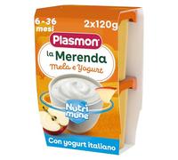 Plasmon Omogeneizzato La Merenda Nutri-Mune Mela e Yogurt 120gr 24 Vaschette Con mele e yogurt italiani, Solo zuccheri della frutta e dello yogurt