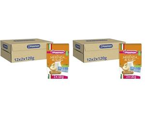 Plasmon Omogeneizzato La Merenda dei Bambini Latte e Biscotto con materie prime selezionate, Ricetta golosa preparata con cura, 12 Vaschette x 240gr (Confezione da 2)