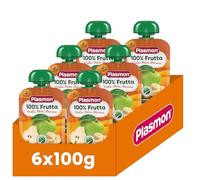 Plasmon 100% Frutta Mela, Pera, Banana 100g 6 Pouch Con aggiunta di Vitamina C, solo gli zuccheri della frutta