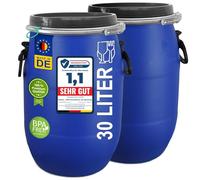 Plasteo 2 barili con coperchio da 30 litri, per fermentazione, in plastica, con anello di serraggio
