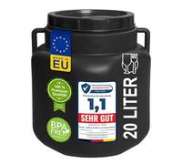 plasteo® 20 litri Barile a bocca larga con coperchio e maniglie, angolare, nero, adatto per alimenti e privo di BPA, contenitore in plastica, barile universale, barile con coperchio, barile per acqua