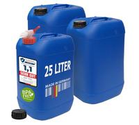 plasteo 3 taniche per bevande da 25 litri con 1 rubinetto e 3 coperchi a vite (DIN 61), per alimenti, senza BPA, portatili, blu