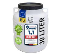 plasteo® 30 litri Fusto a bocca larga con coperchio e maniglia, rotondo, naturale, adatto per alimenti e privo di BPA, contenitore per mangime in plastica, fusto universale con coperchio, fusto per