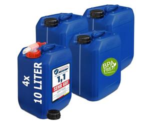 plasteo® 4 taniche per acqua da 10 l, senza BPA, per alimenti, prodotto in Germania, campeggio, approvazione ONU, portatili, per interni ed esterni, colore: blu