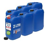 plasteo 6 taniche per bevande da 25 litri con 1 rubinetto e 6 coperchi a vite (DIN 61), per alimenti, senza BPA, portatili, blu